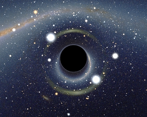 Gravitational distortions caused by a black hole in front of the Large Magellan cloud.