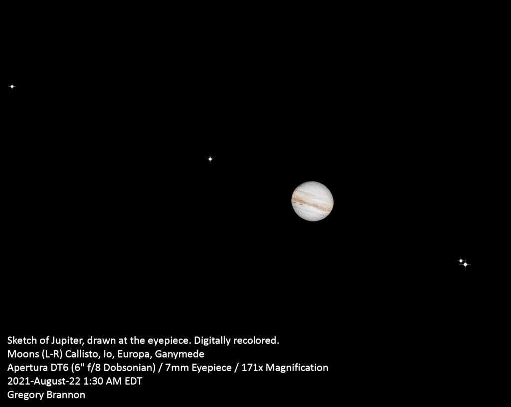 jupiter at 200x magnification with 6" dobsonian telescope